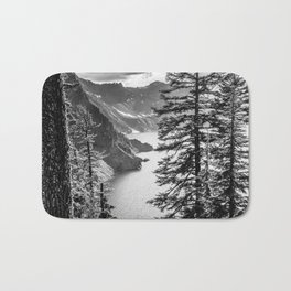Forest Lake Retreat - Crater Lake Bath Mat | Digital, Oregon, Wanderlust, Water, Crater, Pattern, Trees, Adventure, Abstract, Graphicdesign 