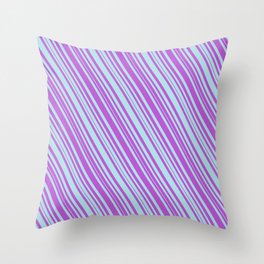 [ Thumbnail: Powder Blue & Orchid Colored Lined Pattern Throw Pillow ]