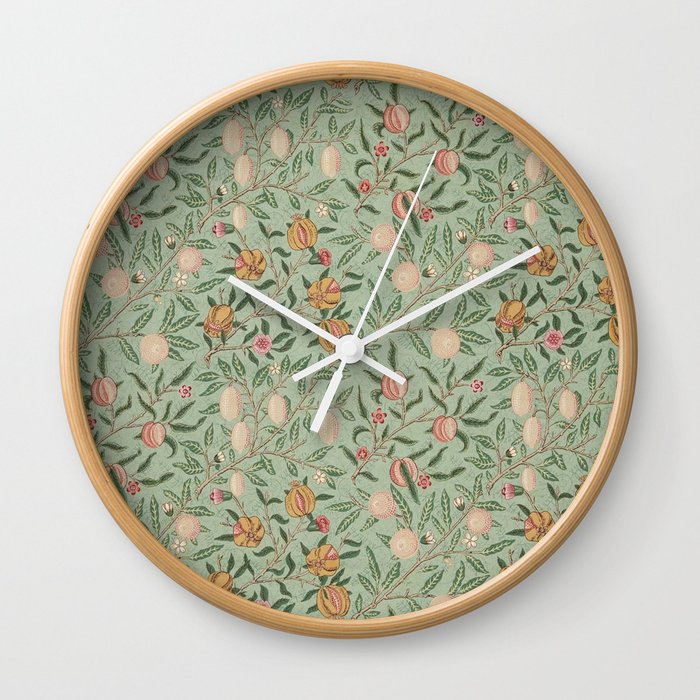 William Morris Vintage Fruit Sage Green  Wall Clock