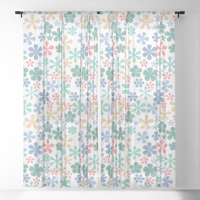 pastels on white eclectic daisy print ditsy florets Sheer Curtain