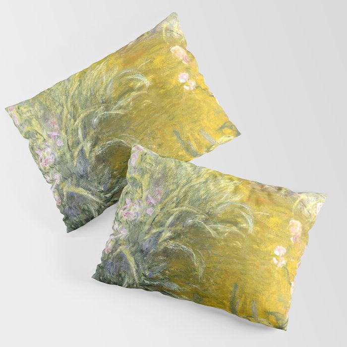 The Path through the Irises floral iris landscape painting by Claude Monet in alternate yellow Pillow Sham