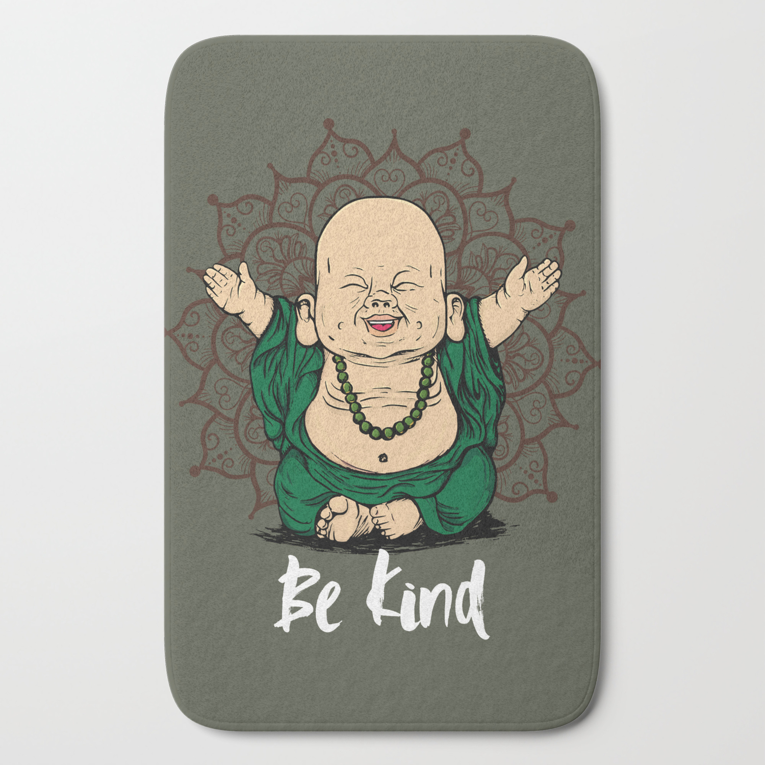 Be Kind Little Buddha Cute Smiling Buddha Over Mandala Bath Mat By Greennatural Society6
