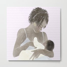 New Mom breastfeeding baby // watercolor portrait of postpartum moment between infant and new mother Metal Print