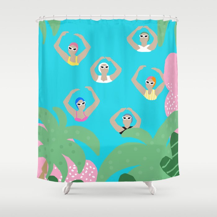 Artistic swimmers tropical illustration Shower Curtain