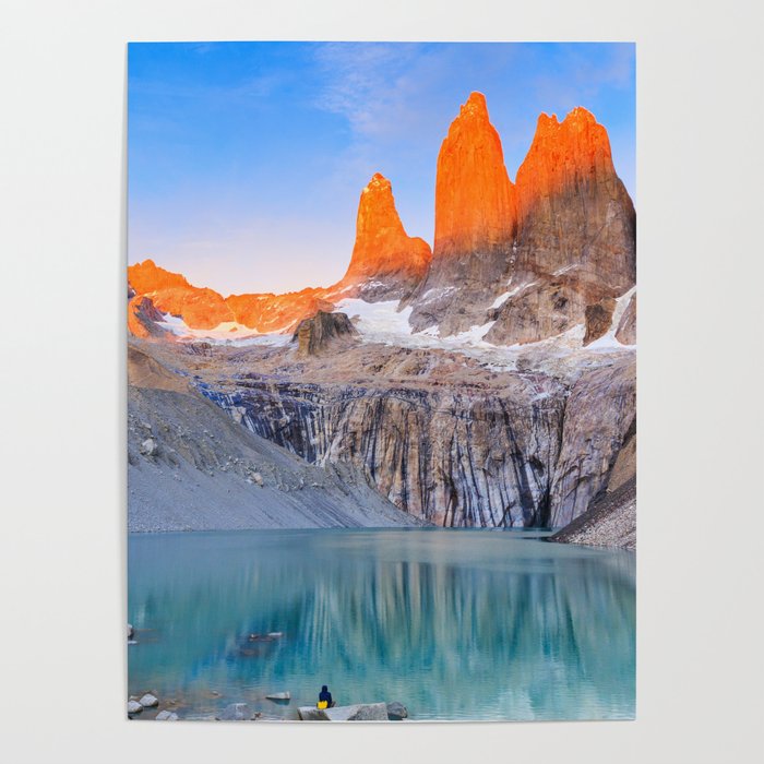 Torres Del Paine National Park, Chile. Sunrise at the Torres lookout. Poster