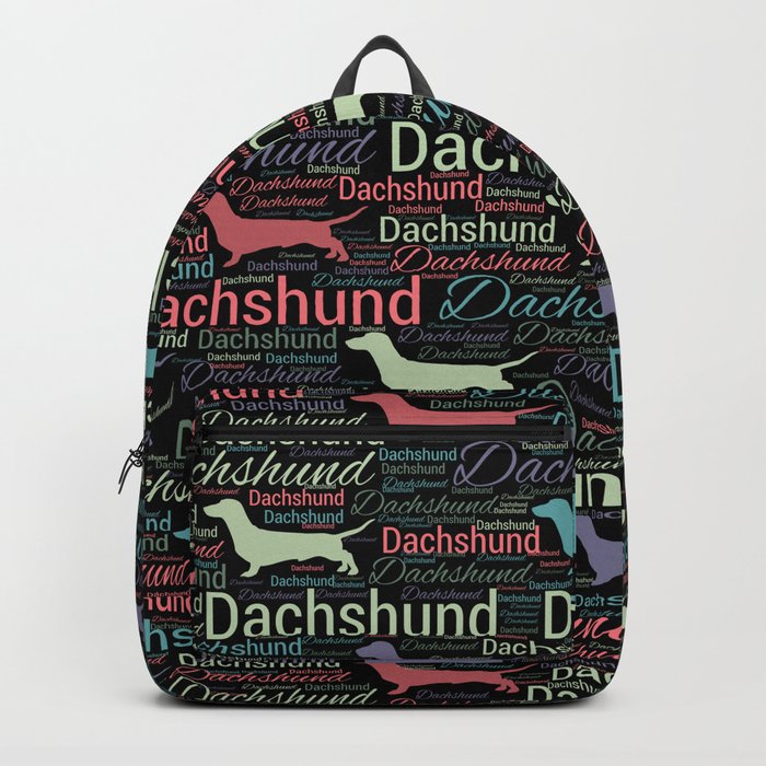 Dachshund silhouette and word art pattern Backpack