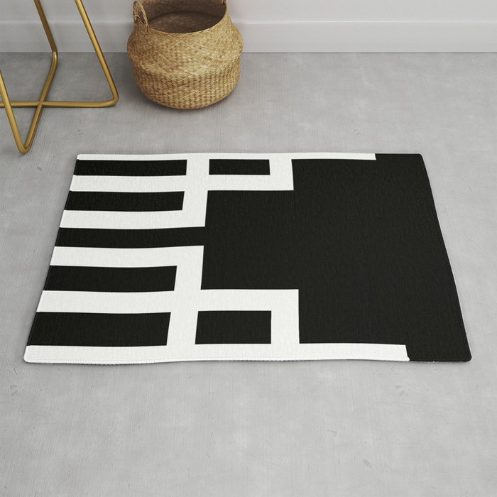 Black and white lines shapes pattern Rug