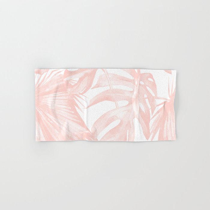 Tropical Leaves Pink and White Hand & Bath Towel