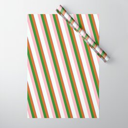 [ Thumbnail: Orchid, Chocolate, Forest Green, Light Pink & Mint Cream Colored Striped/Lined Pattern Wrapping Paper ]