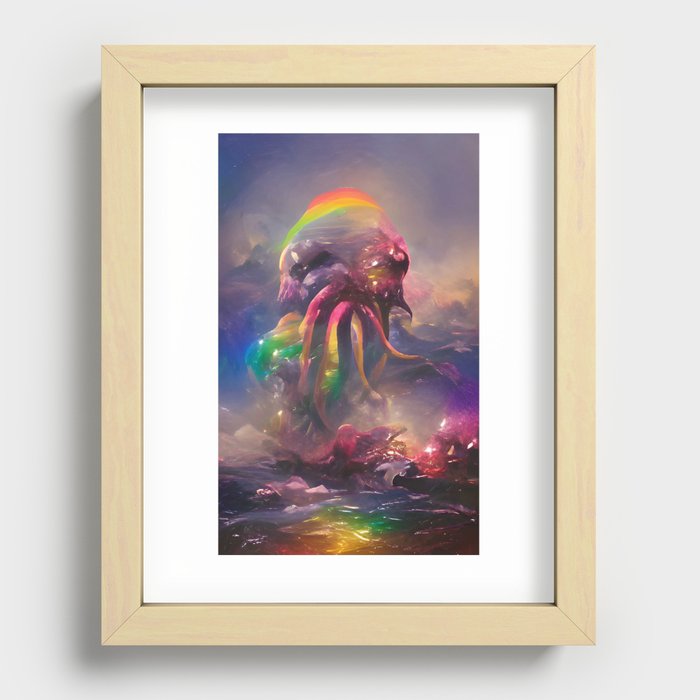 Rainbow Cthulu  Recessed Framed Print