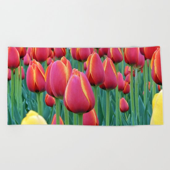 Tulips Red and Yellow Beach Towel