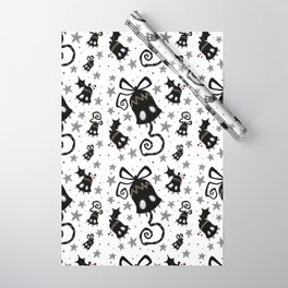 Spooky Cute Monster Christmas Bells Pattern Wrapping Paper