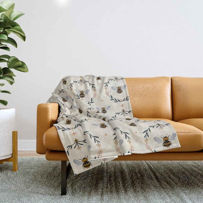 Ode to the Bumblebee (in cream) Throw Blanket