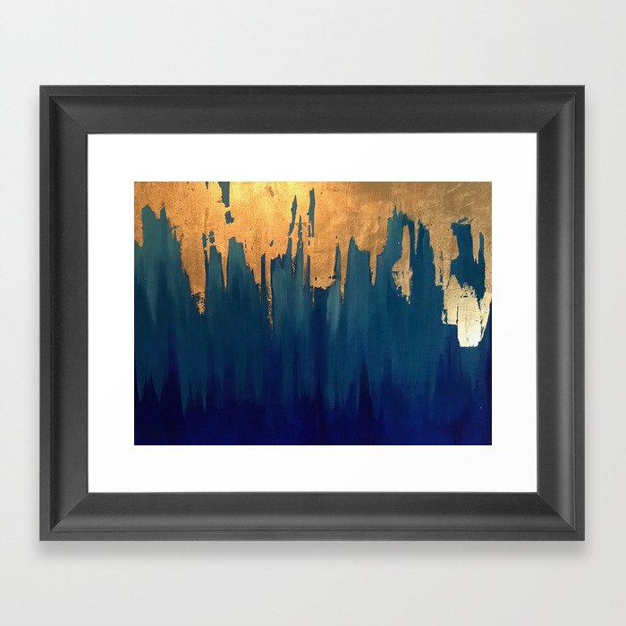 Gold Leaf Blue Abstract Framed Art Print By Tsalaz1 Society6