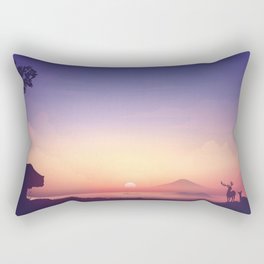 Amazing Dreamy Bear And Deer Mountain Range Romantic Sundown UHD Rectangular Pillow