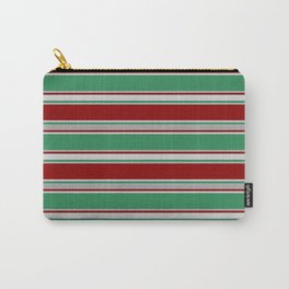 [ Thumbnail: Sea Green, Dark Grey, Dark Red, and Light Grey Colored Lined/Striped Pattern Carry-All Pouch ]