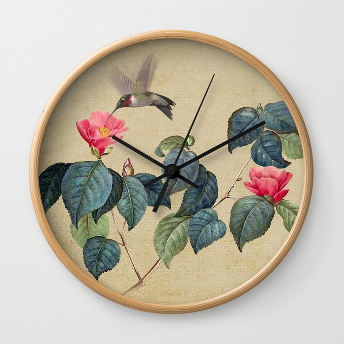 Hummingbird and Japanese Camillea Wall Clock