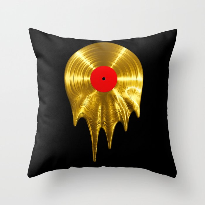 Melting vinyl GOLD / 3D render of gold vinyl record melting Throw Pillow