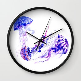 Jellyfish, sea world marine blue aquatic shower purple blue design Wall Clock