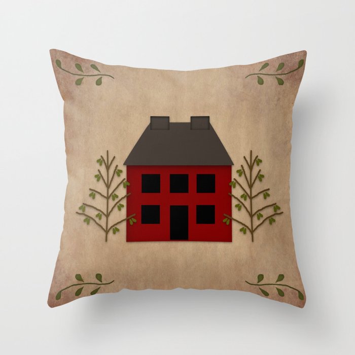Primitive Country House Throw Pillow