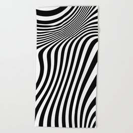 Retro Shapes And Lines Black And White Optical Art Beach Towel