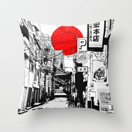 Tokyo street sunrise Throw Pillow