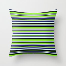 [ Thumbnail: Vibrant Chartreuse, Grey, Midnight Blue, Light Cyan & Black Colored Lined/Striped Pattern Throw Pillow ]