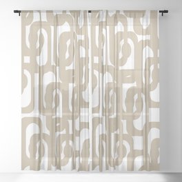 Mid Century Modern Loop Pattern in Flax and White Sheer Curtain