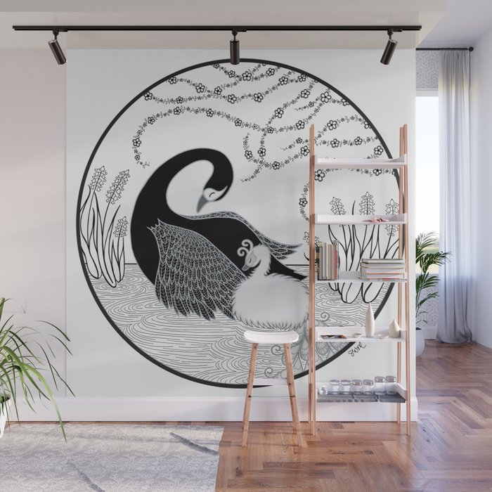 Black Swan and Moonlark Wall Mural