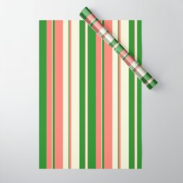 [ Thumbnail: Salmon, Forest Green & Beige Colored Lined Pattern Wrapping Paper ]