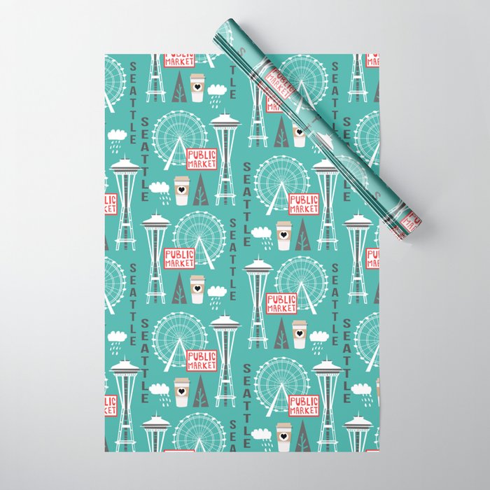Seattle travel art cute decor for nursery kids room pattern girls or boys Wrapping Paper