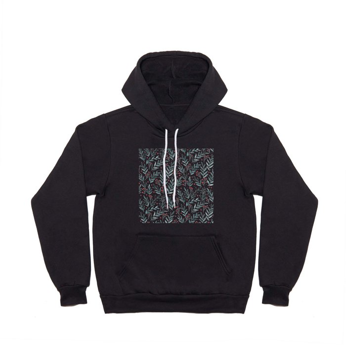 Festive watercolor branches - teal and red Hoody