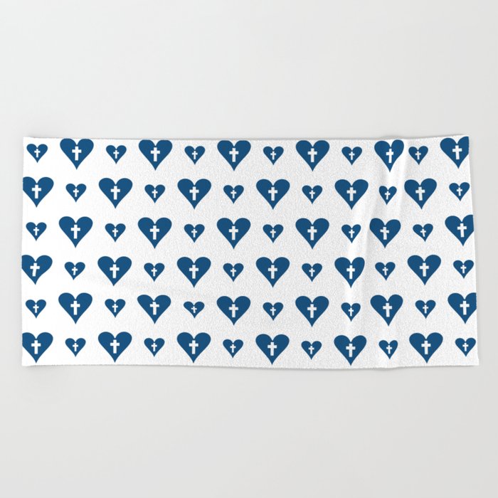 heart and cross 2- blue Beach Towel