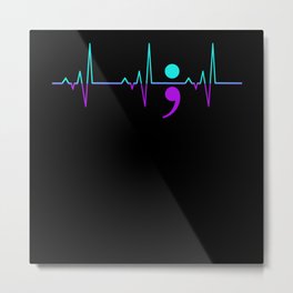 Suicide Awareness Heartbeat Happy Ribbon Support Metal Print