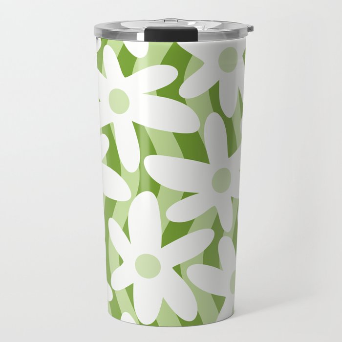 Sage and Olive Green Trippy Wavy Striped Flower Pattern Travel Mug