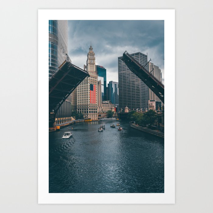 Chicago River Bridge Lifts Art Print