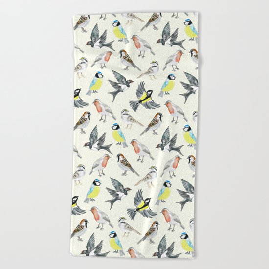 Illustrated Birds Beach Towel