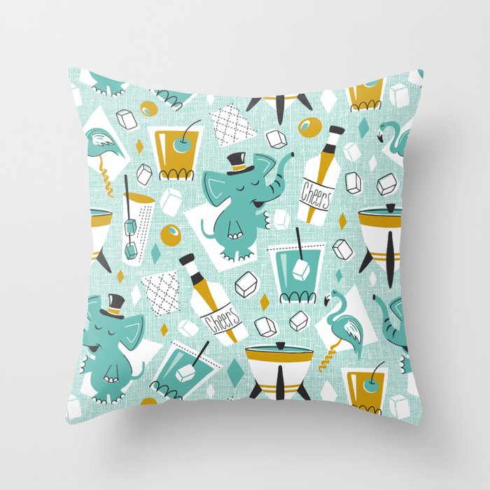 Cocktail Lounge Aqua Throw Pillow