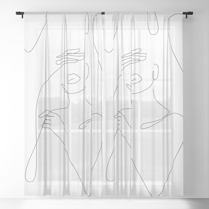 Beauty Contour / Woman with hands on face Sheer Curtain