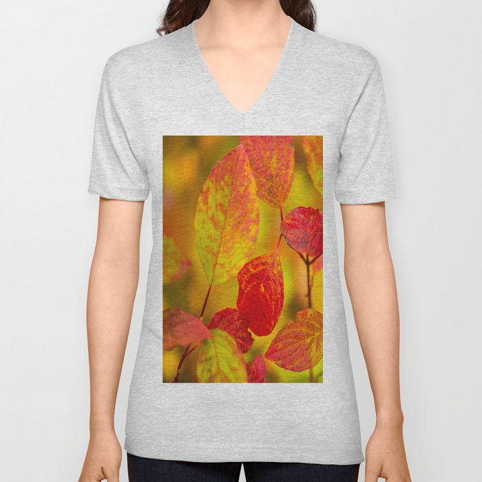 Red autumn leaves #decor #society6 #buyart V Neck T Shirt
