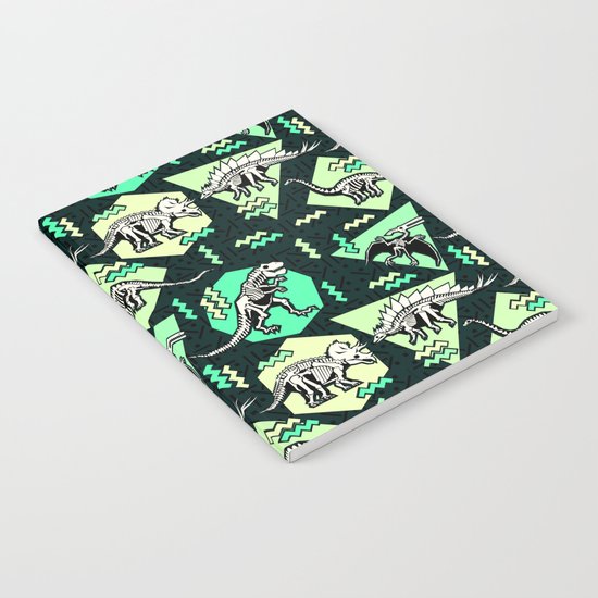 90's Dinosaur Skeleton Neon Pattern Notebook