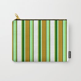 [ Thumbnail: Dark Goldenrod, Green, White & Dark Green Colored Striped Pattern Carry-All Pouch ]