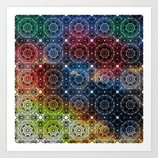 Tiled mandalas in vivid colors Art Print