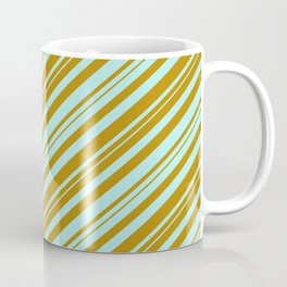 [ Thumbnail: Dark Goldenrod & Turquoise Colored Lines/Stripes Pattern Coffee Mug ]