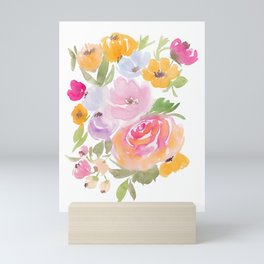 Bright pretty colorful summer hand painted floral watercolor Mini Art Print