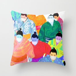 SUMO WRESTLERS IN MASKS Throw Pillow