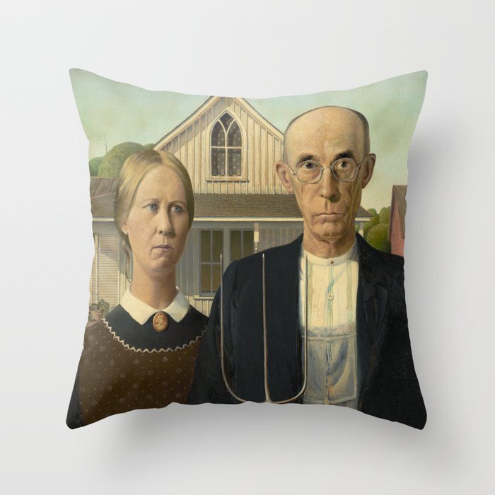 American Gothic Painting Grant Wood Throw Pillow By