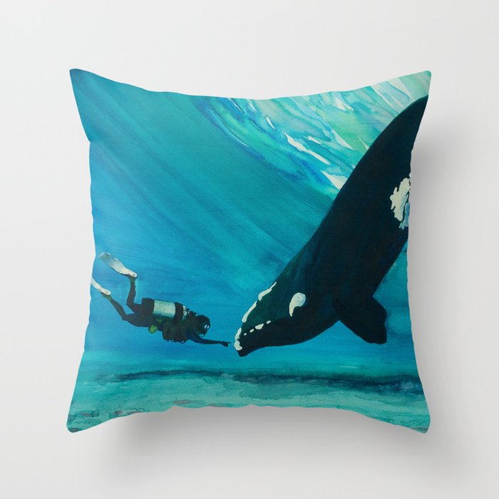 Whale & Diver Throw Pillow