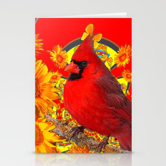 Red Cardinal Yellow Sunflowers Red Art Stationery Cards By