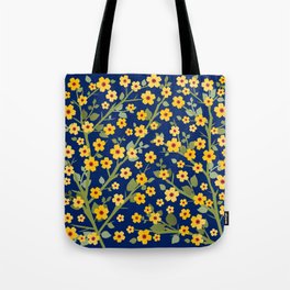Lovely Blossoms - yellow on navy Tote Bag
